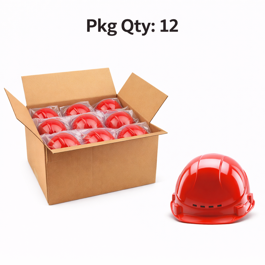 Industrial Safety Helmet, ABS Shell, V Type Ventilated Design, 2200V Electrical Insulation, White, Pkg Qty 12