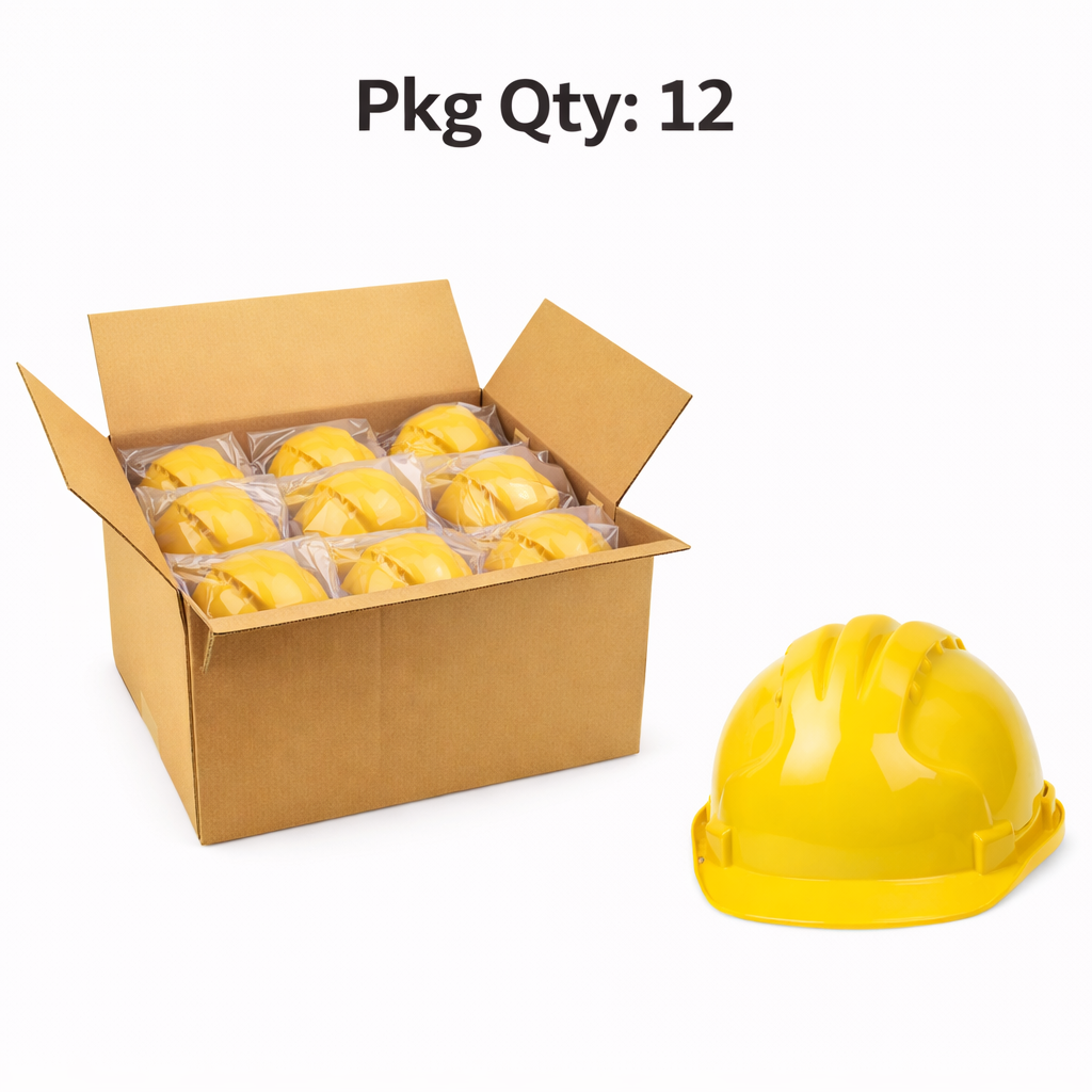 Industrial Safety Helmet, ABS Shell, V Type Ventilated Design, Ratchet Adjustable, 2200V Electrical Insulation, Blue, Pkg Qty 12