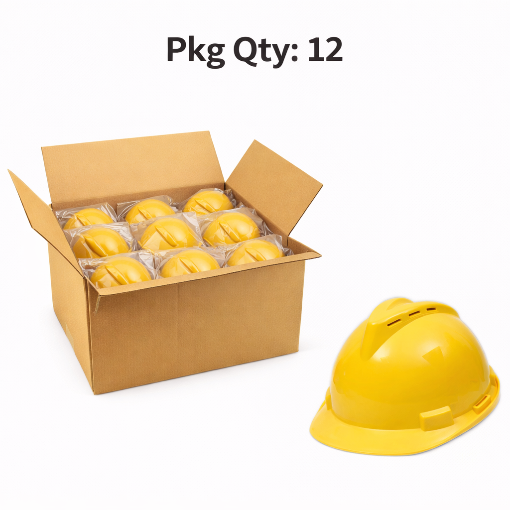 Industrial Safety Helmet, ABS Shell, Vented Design, 2200V Electrical Insulation, White, Pkg Qty 12