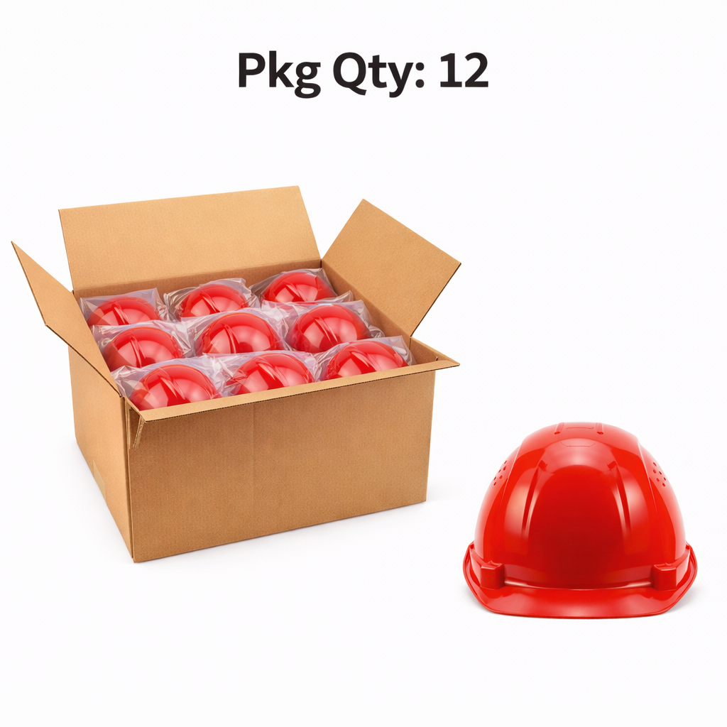 Industrial Safety Helmet, HDPE Shell, Ventilated Design, Adjustable Suspension, 20 To 24.4in Head Size, Pkg Qty 12