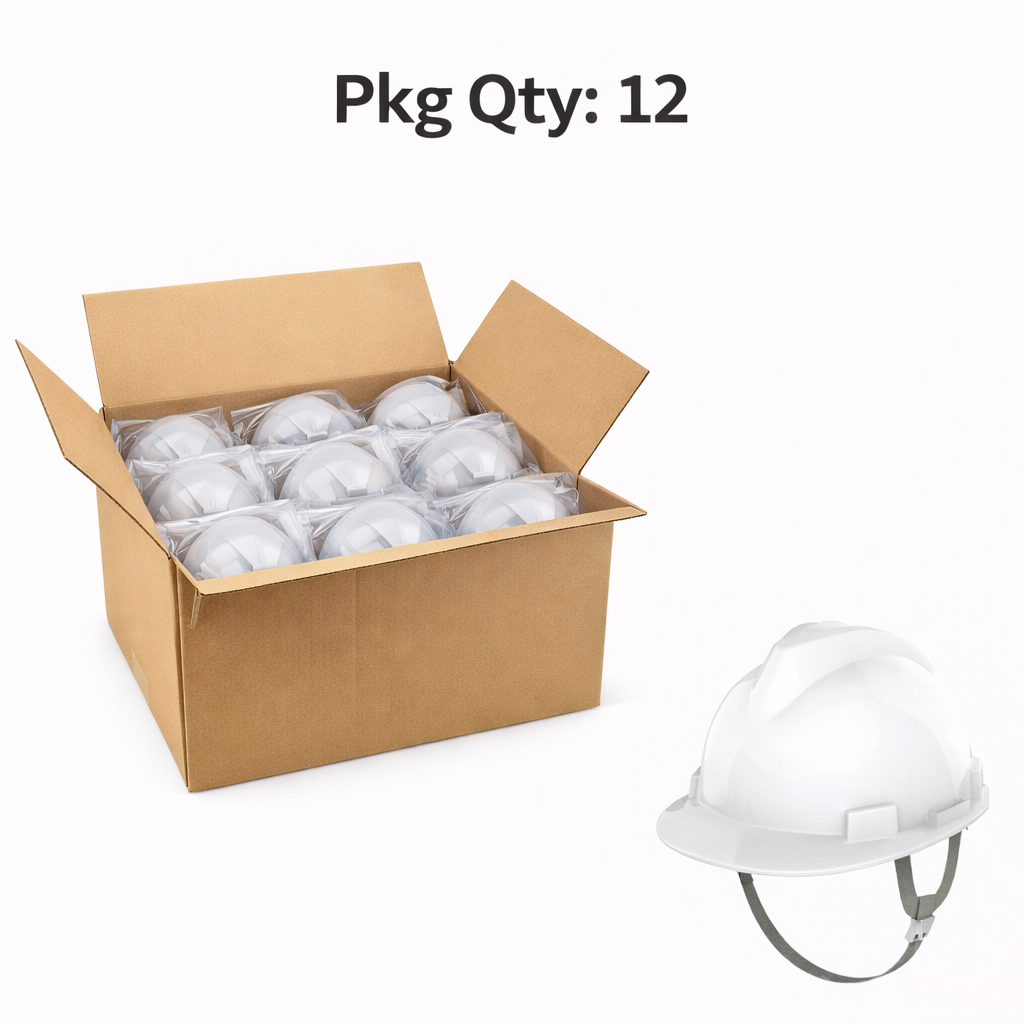 Lightweight PE Safety Helmet, 4 Point Ratchet Suspension, White, Pkg Qty 12