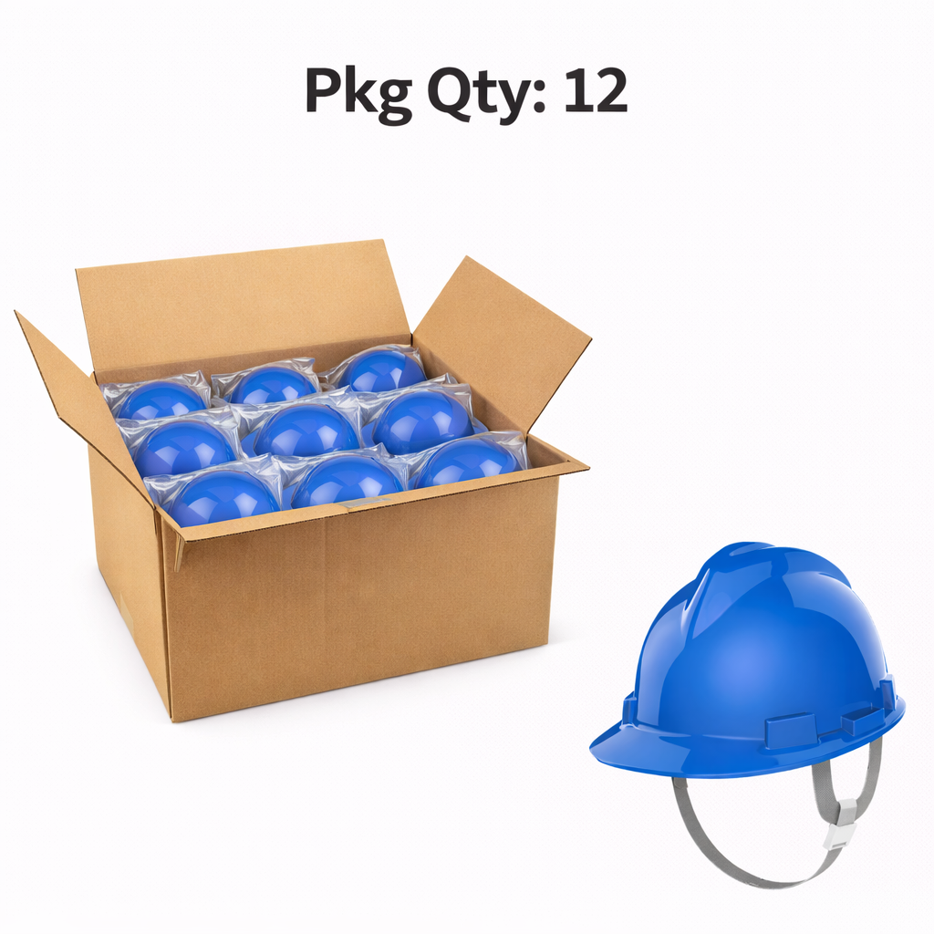 PE Safety Helmet, 4 Point Ratchet Suspension, Blue, Pkg Qty 12