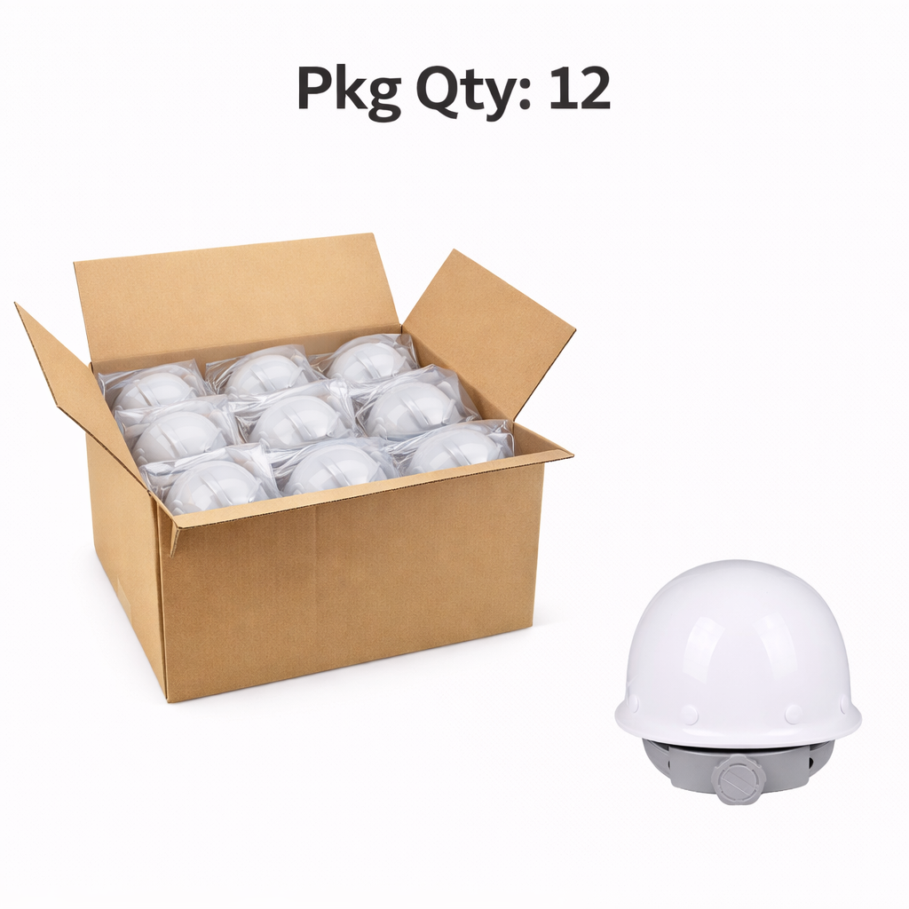 Ventilated ABS Safety Helmet, 8 Point Ratchet Suspension, White, Pkg Qty 12