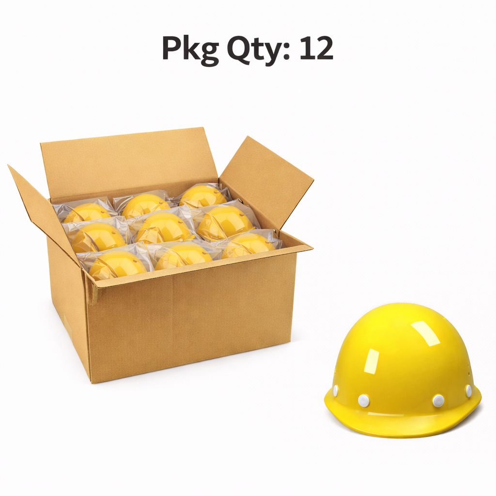 Ventilated ABS Safety Helmet, 8 Point Ratchet Suspension, Yellow, Pkg Qty 12