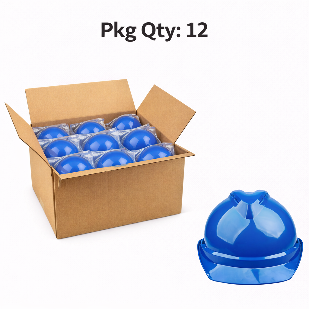 Ventilated Lightweight ABS Safety Helmet, 8 Point Ratchet Suspension, Blue, Pkg Qty 12