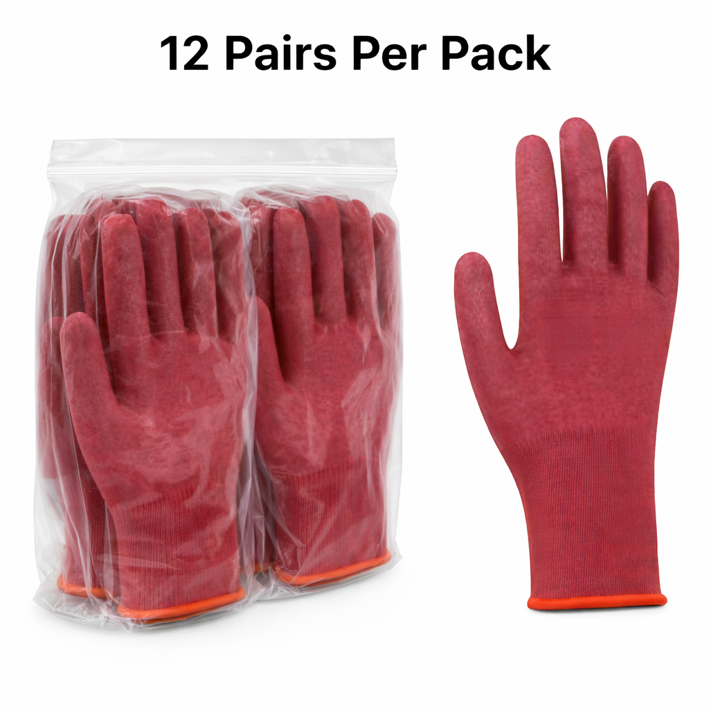 Knit Cut Resistant Work Gloves, Uncoated, HPPE, A5 Cut Level, 21ga, Red, Pkg Qty 12