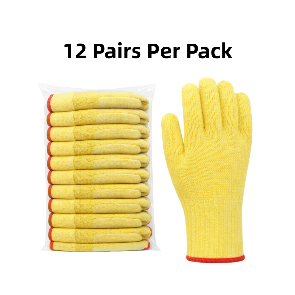 Knit Cut Resistant Work Gloves, Split Leather Coated, Aramid, A5 Cut Level, 7ga, Yellow, Pkg Qty 12