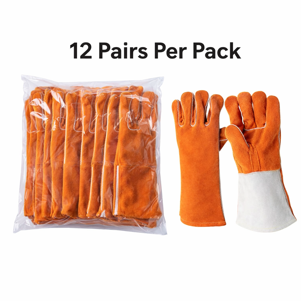 Cowhide Leather Welding Gloves, Straight Cut, Heat Resistant, Flexible, Pkg Qty 12