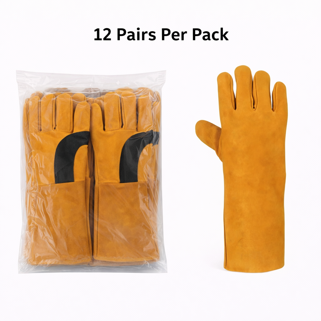 Cowhide Leather Welding Gloves, Straight Cut, High Heat Resistance, Pkg Qty 12