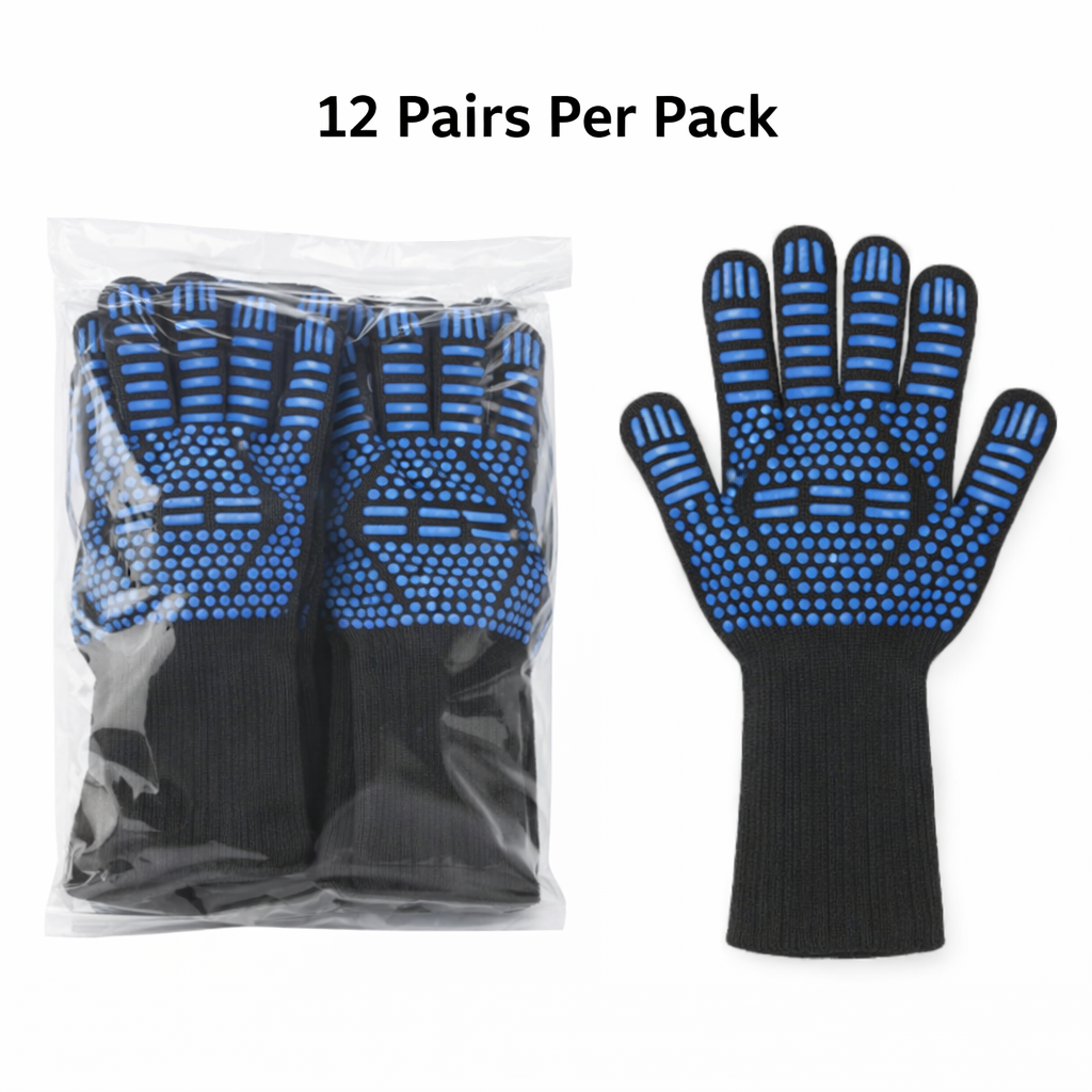 Heat Resistant Protective Gloves, Split Finger Design, Cotton Material, 1472F Rated, Pkg Qty 12
