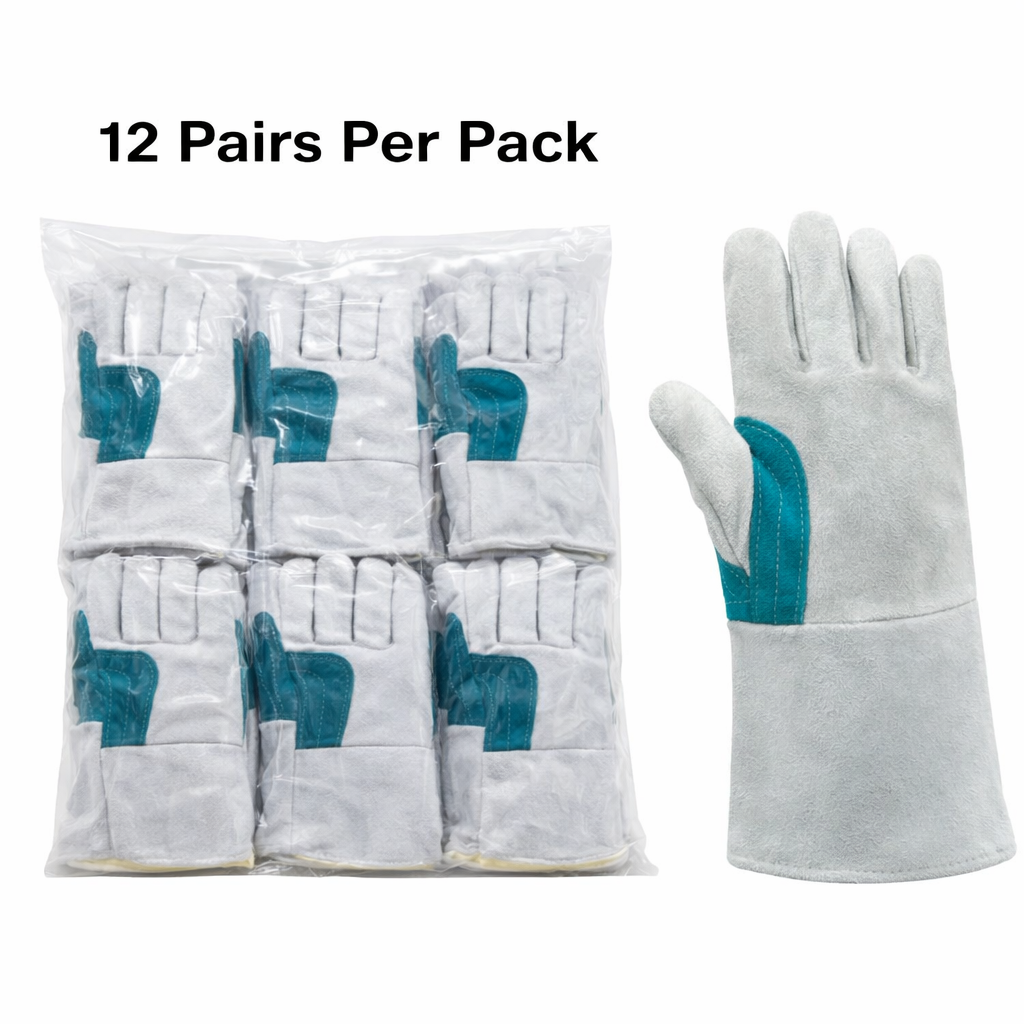 Welding Gloves, Cowhide Leather, Heat and Abrasion Resistant, Extended Cuff, Reinforced Palm, Pkg Qty 12