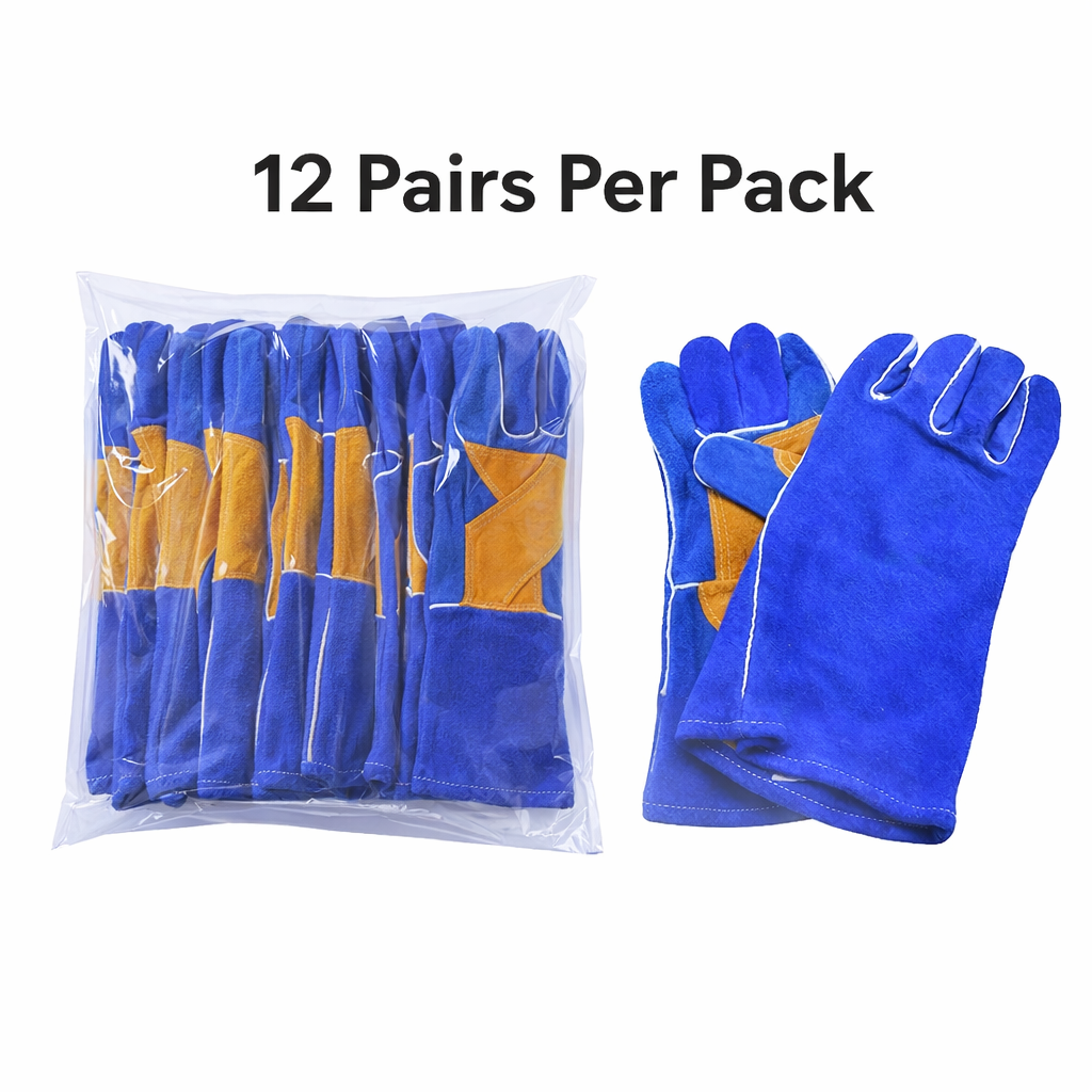 Premium Cowhide Leather Welding Gloves, Straight Cut, Heat Protection, Pkg Qty 12