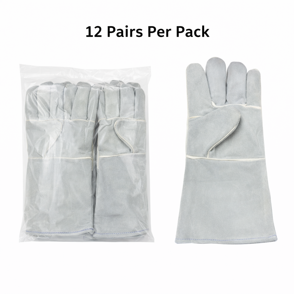 Split Cowhide Welding Gloves, 13.8in Length, Durable, Heat And Abrasion Resistant, Pkg Qty 12