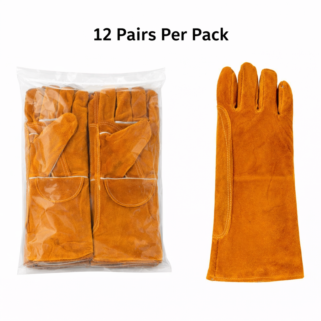 Split Cowhide Welding Gloves, Extended 16in Length, Heat And Flame Resistant, Pkg Qty 12