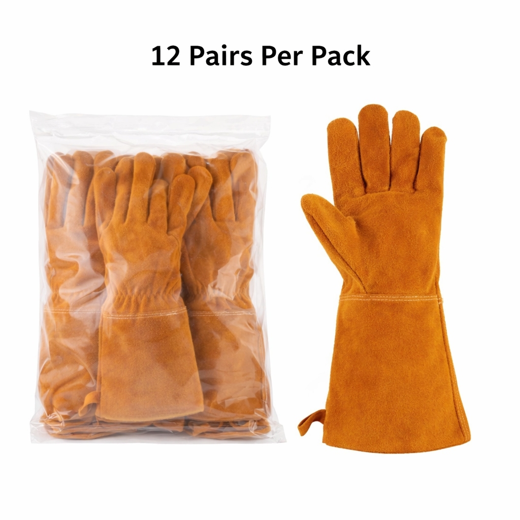 Split Cowhide Welding Gloves, Heat Resistant, Industrial Grade, 13.8in Length, Pkg Qty 12