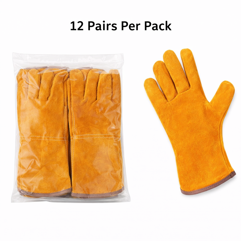 Welding Gloves, A Grade, Split Cowhide Leather, 10.2in Length, Heat And Abrasion Resistant, Pkg Qty 12