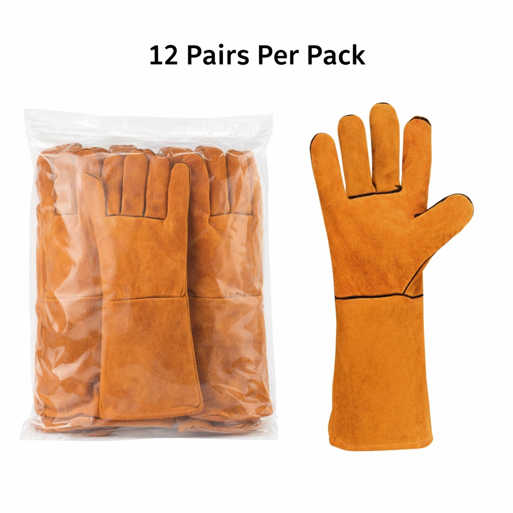 Welding Protective Gloves, Split Cowhide, 13.78in Extended Cuff, Heat Resistant, Pkg Qty 12