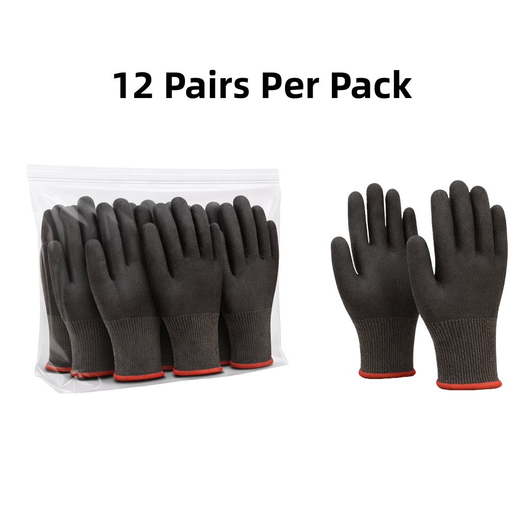 Knit Cut Resistant Work Gloves, Coated, HPPE, A5 Cut Level, 13ga, Black, Pkg Qty 12