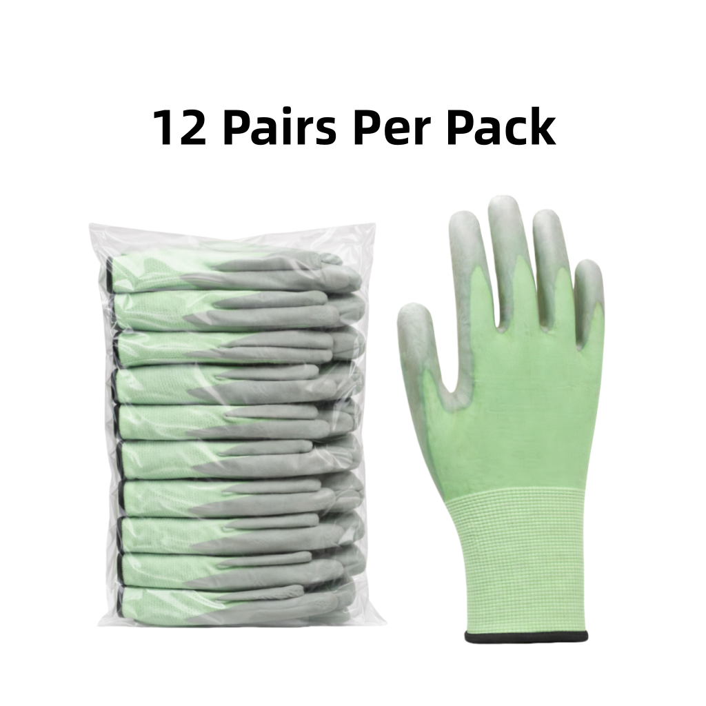 Knit Cut Resistant Work Gloves, PU Coated, HPPE, A5 Cut Level, 18ga, Green, Pkg Qty 12