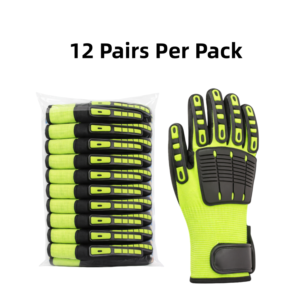 Knit Cut Resistant Work Gloves, Nitrile Coated, HPPE, TPR Back, Reinforced Thumb Crotch, Hook_and_Loop Cuff, A5 Cut Level, 13ga, Yellow, Pkg Qty 12