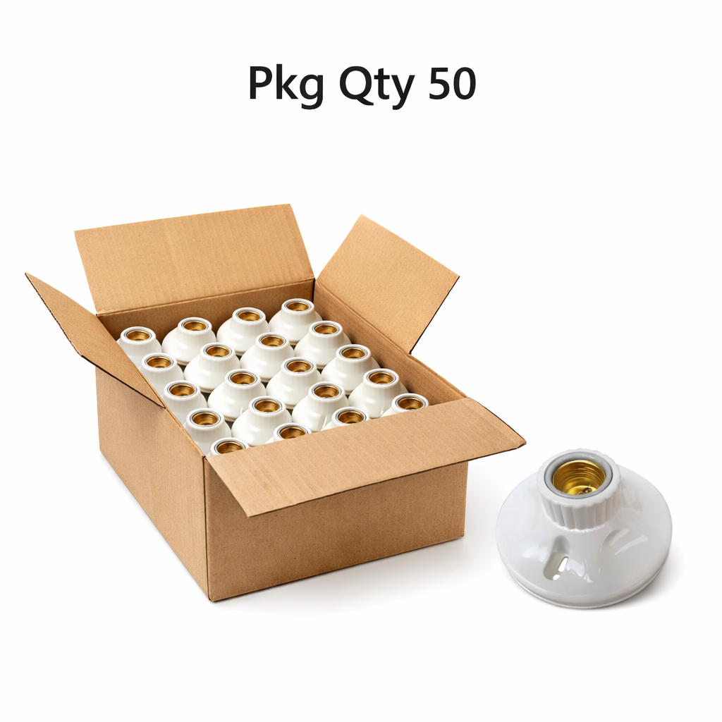 Ceramic Lamp Holder, Surface-Mount Construction, E27 Socket Type, Pkg Qty 50