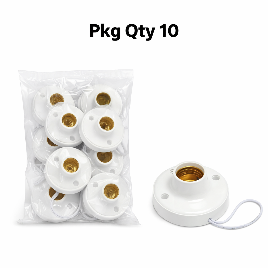 Lamp Holder, Plastic Construction, 60W Power Rating, Pkg Qty 10