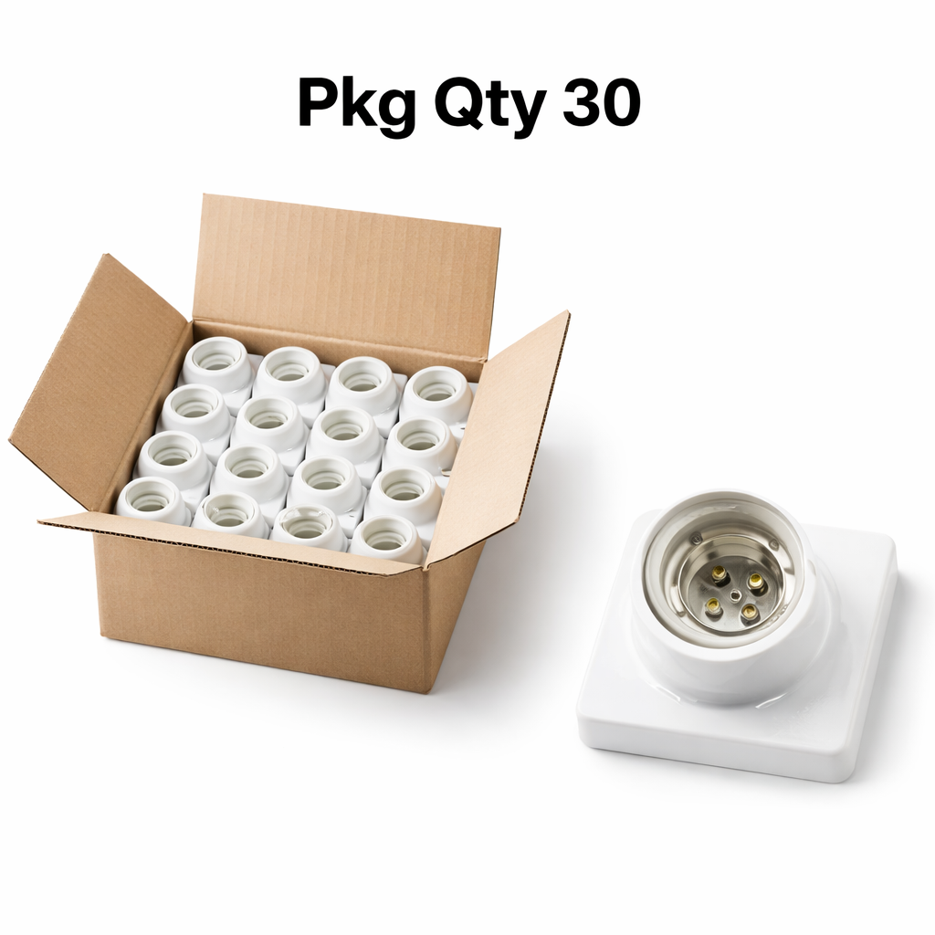 Surface Mount Light Socket, Ceramic and Flame-Resistant PC Construction, 100W Rating, Pkg Qty 30