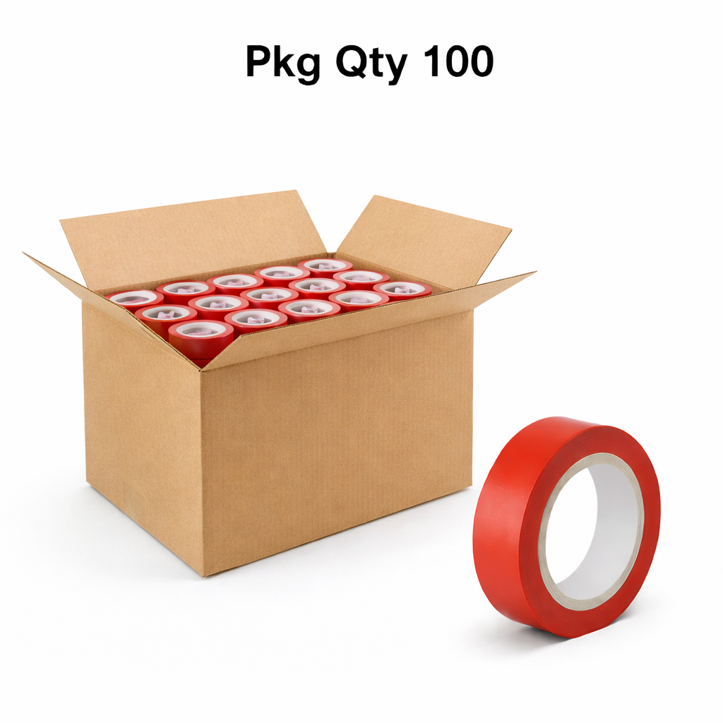 Electrical Insulation Tape, PVC with Rubber Adhesive, Medium Tensile Strength, Red, Pkg Qty 100