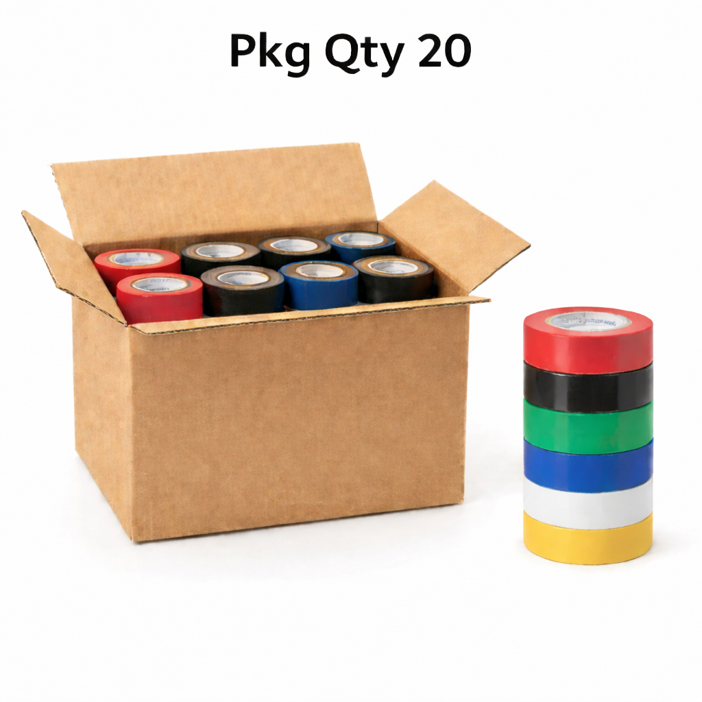 Electrical Insulation Tape, PVC with Rubber Adhesive, Medium Tensile Strength, Pkg Qty 20