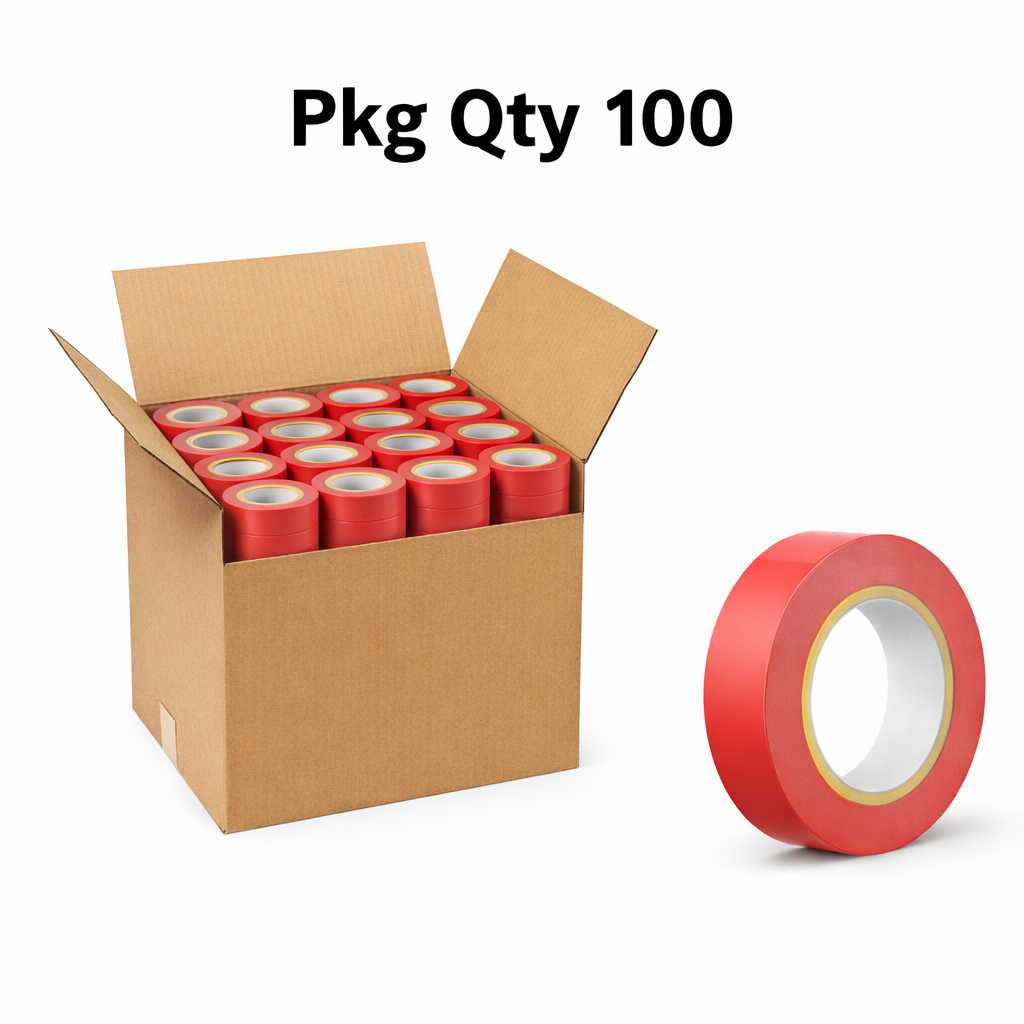 Electrical Tape, PVC Backing with Rubber Adhesive, 0.006 Inch Thickness, Red, Pkg Qty 100