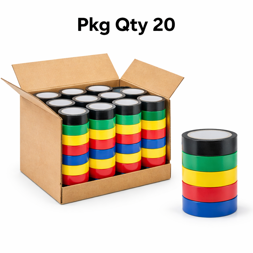 PVC Electrical Insulation Tape, Rubber Adhesive, 33 lb Tensile Strength, Pkg Qty 20