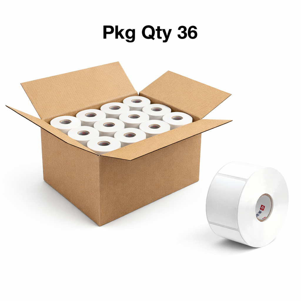 Thermal Label Roll, White Paper, featuring Permanent Adhesive, and offering 1.57 inches by 2 inches Size for Barcode Labeling in Warehouse Environments, Pkg Qty 36