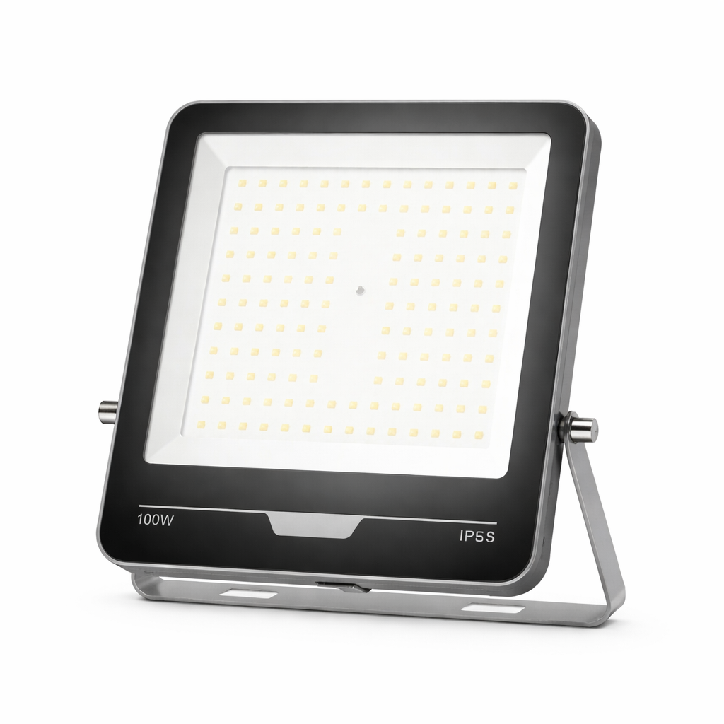 LED Floodlight, 100W Power, Aluminum and Glass Construction, for Outdoor Lighting, with IP65 Waterproof Rating