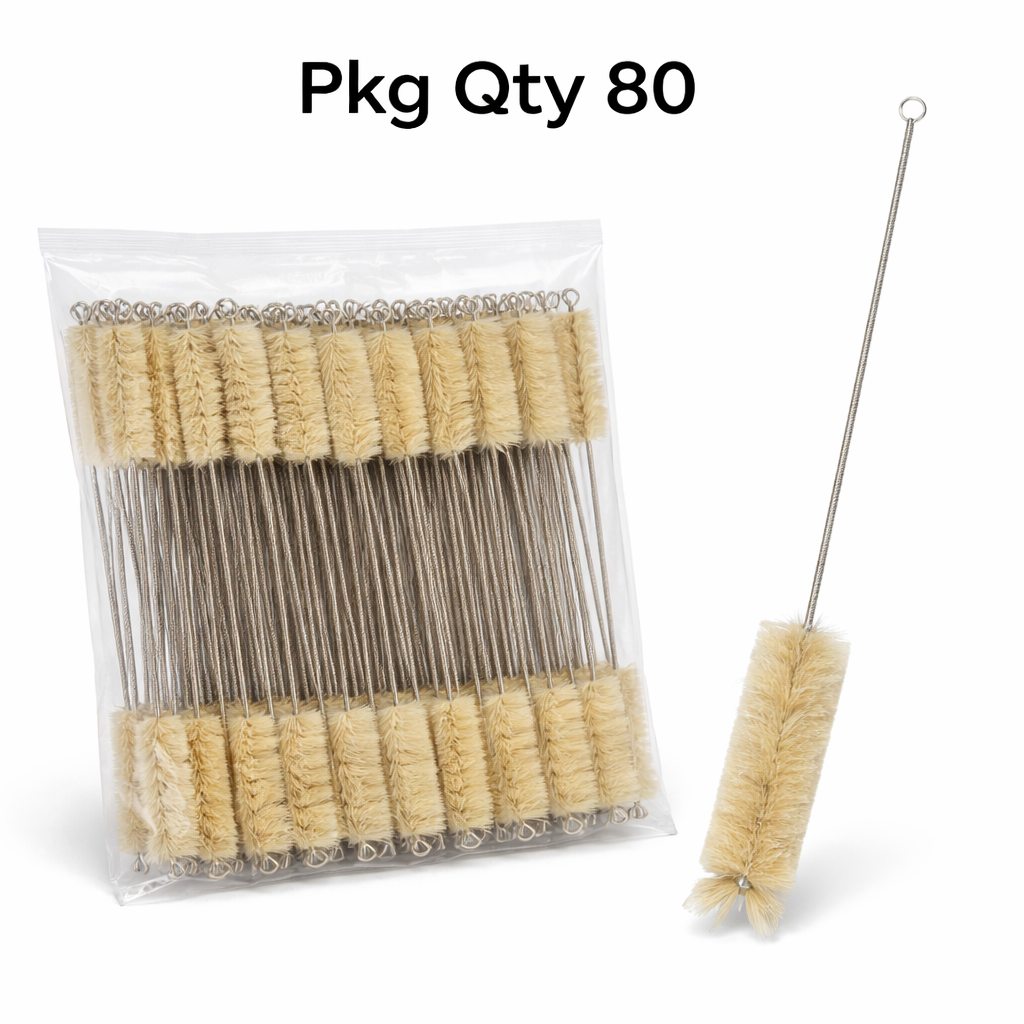 Laboratory Test Tube Brush with Stainless Steel Handle, Hog Bristles, for Test Tube Cleaning, Pkg Qty 80